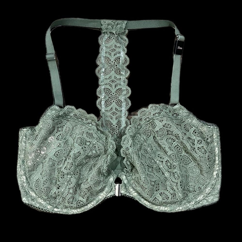 Victorias Secret Dream Angels Unlined Demi Floral Lace Racerback bra Olive 32DD